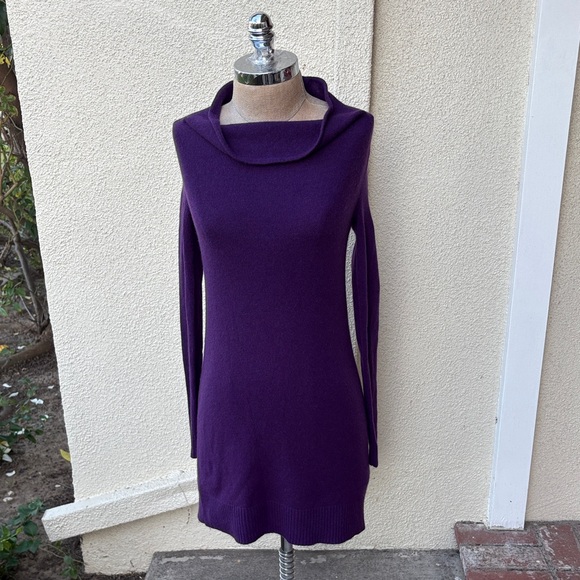 NWT White + Warren 100% cashmere Purple Heather Cowlneck Sweater Dress - Picture 2 of 9